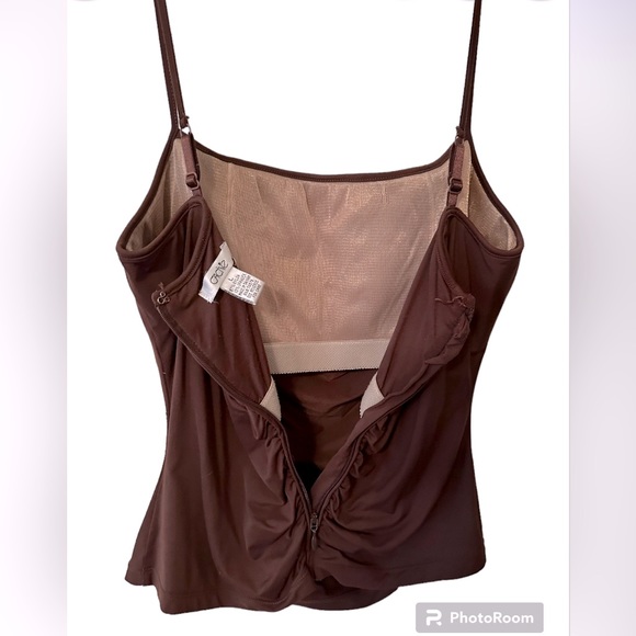 Vintage Cache Ruched Camisole, zippered back, adjustable straps, Brown, size L - Picture 3 of 5